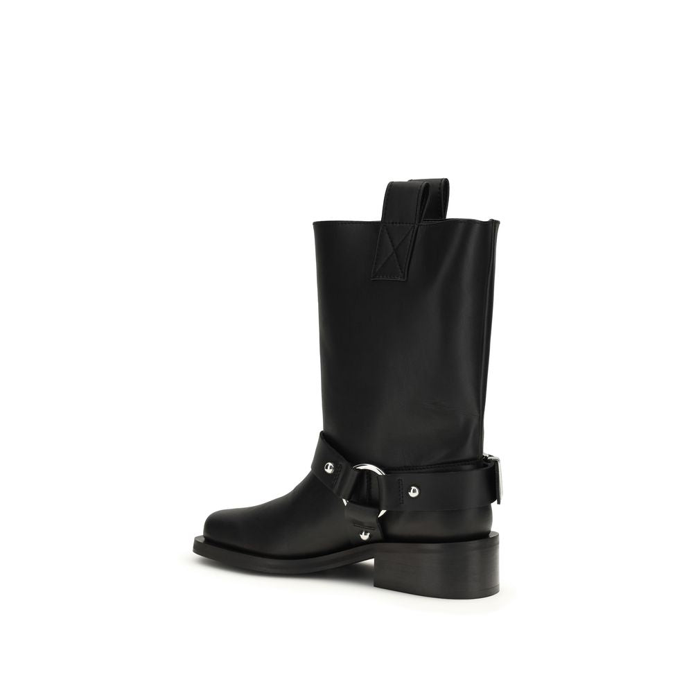 Ganni Black Calf Leather Biker Boots - Timeless Luxury Footwear