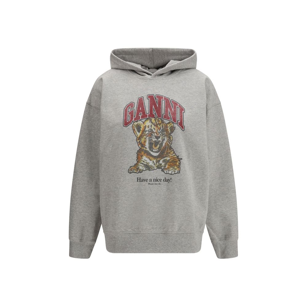 Ganni Gray Cotton Sweatshirt - Urban Luxury with Tiger Graphic