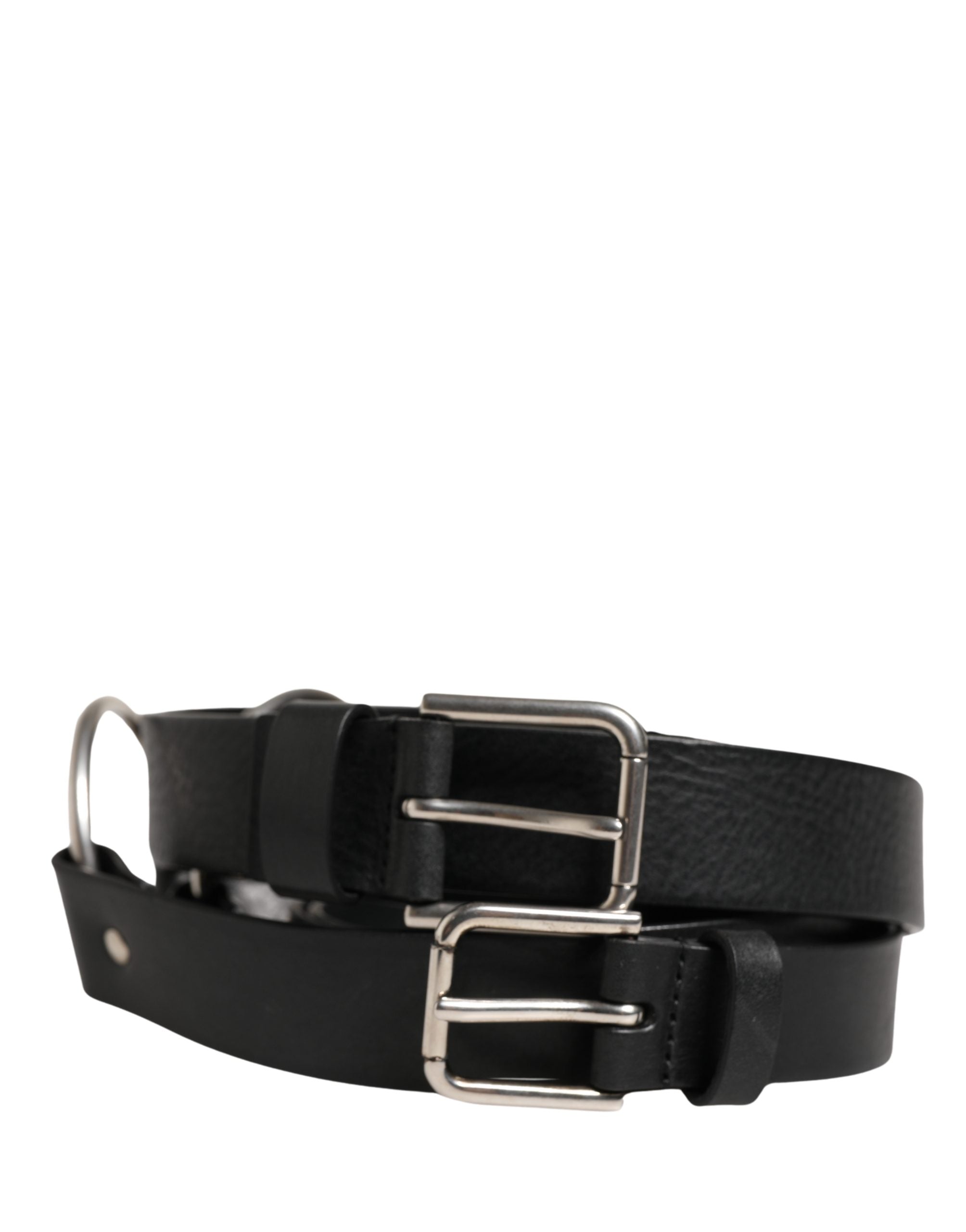 Dolce & Gabbana Black Double Strap Leather Belt - Artisanal Luxury