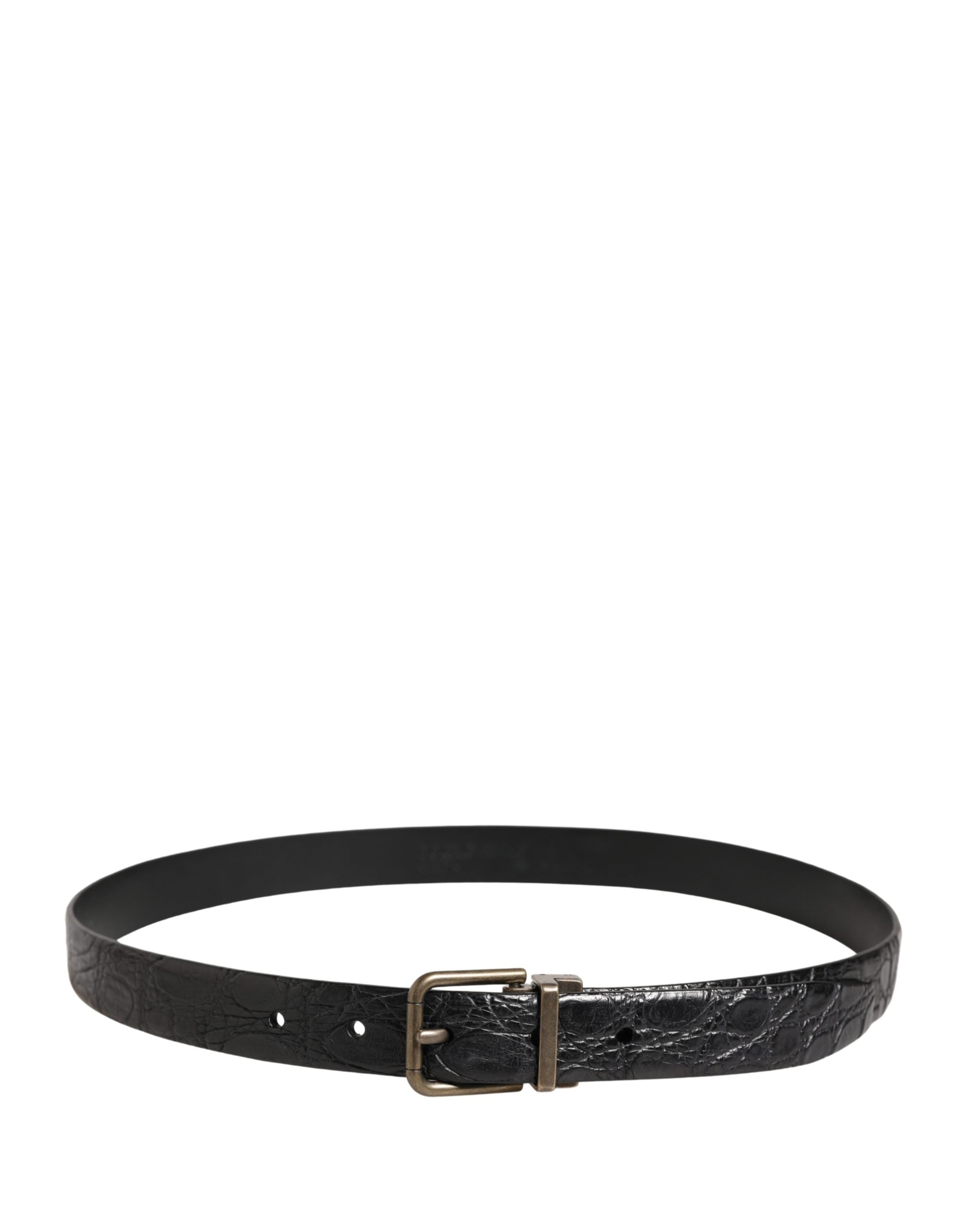 Dolce & Gabbana Men Black Exotic Leather Metal Buckle Belt