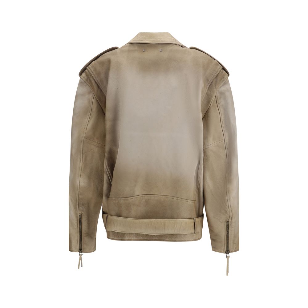 Golden Goose Beige Buffalo Leather Biker Jacket - Artisanal Luxury
