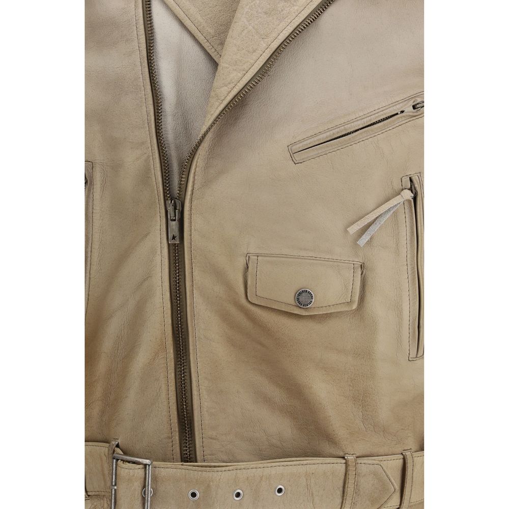Golden Goose Beige Buffalo Leather Biker Jacket - Artisanal Luxury