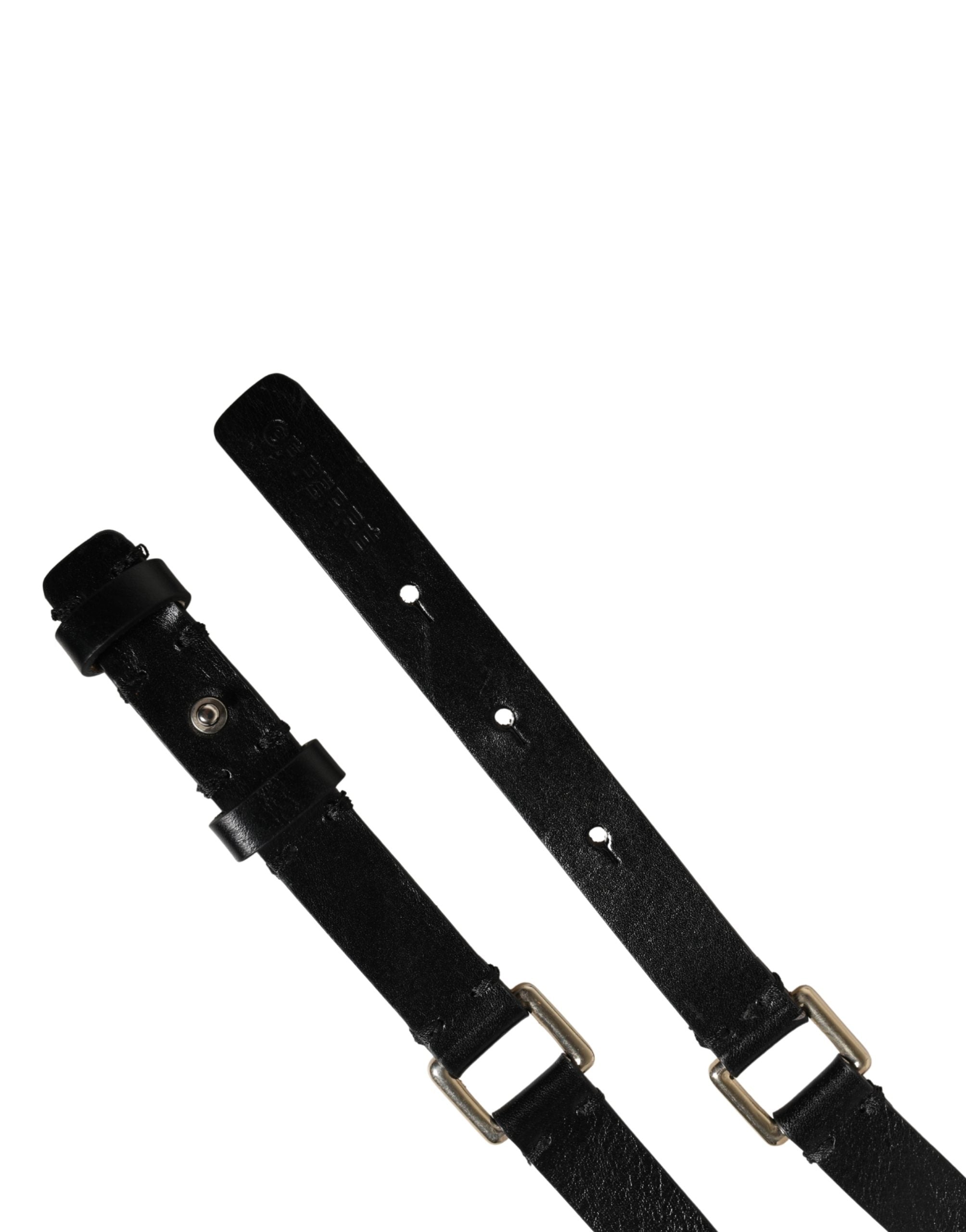 GF Ferre Black Leather Thin Gold Buckle Waist Belt - Artisanal Elegance