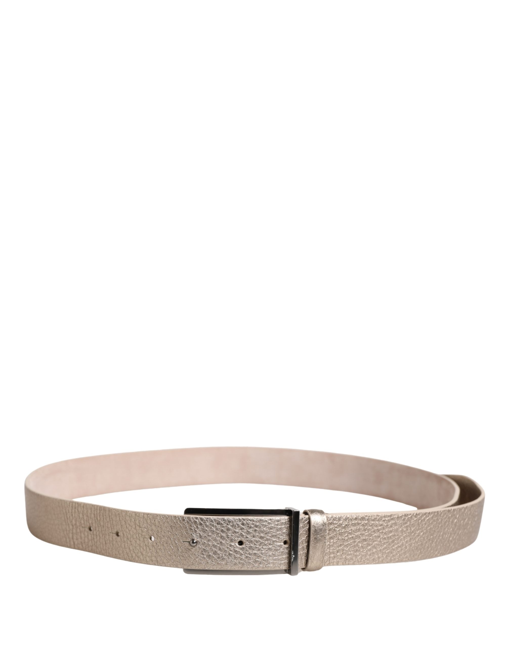 Brunello Cucinelli Metallic Beige Leather Silver Metal Buckle Belt