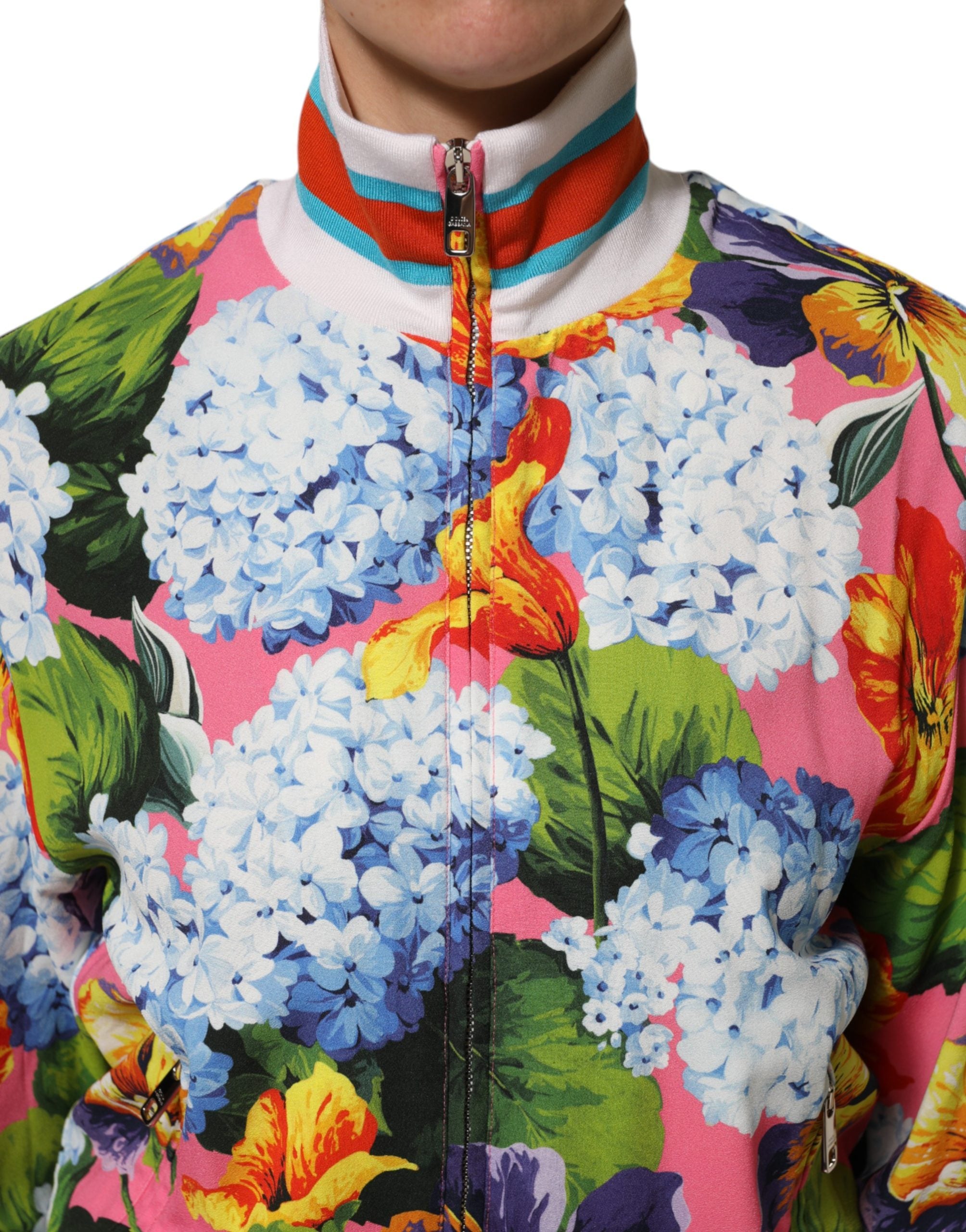 Elevate your wardrobe with the Dolce & Gabbana Multicolor Floral Print Zip Cardigan Jacket, a masterpiece of Italian craftsmanship in luxurious viscose and elastane.
