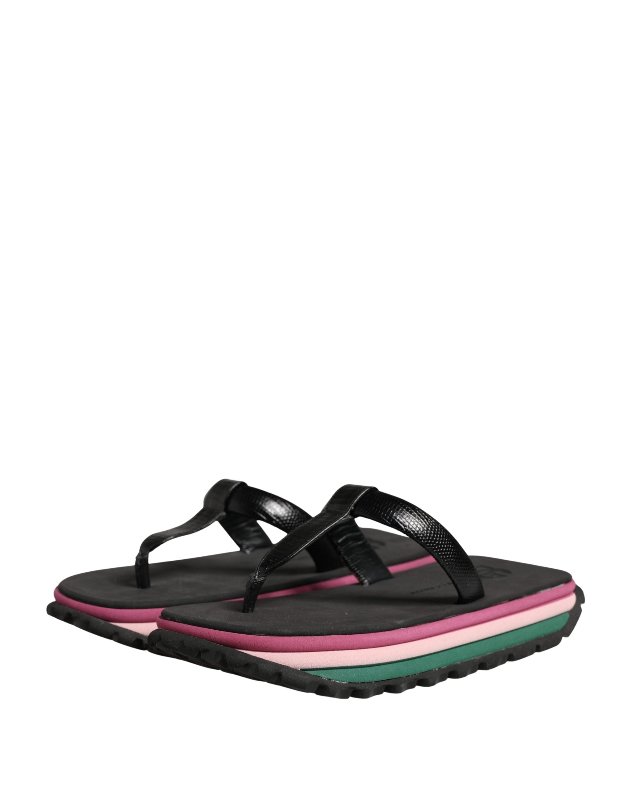 Indulge in the exquisite craftsmanship of Dolce & Gabbana's multicolor rubber chunky flip flop shoes, where luxury meets vibrant elegance for the discerning individual.