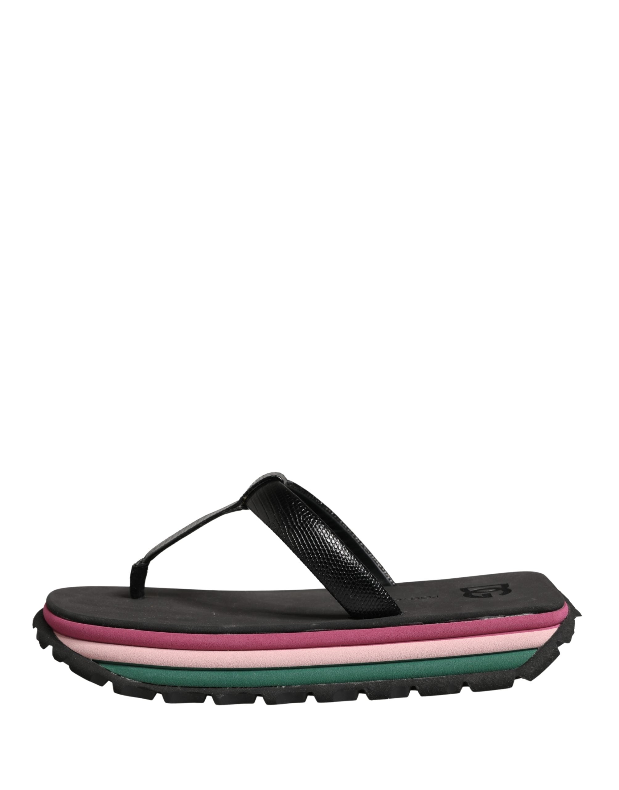 Indulge in the luxurious Dolce & Gabbana multicolor rubber chunky flip flop shoes, where exquisite craftsmanship meets vibrant elegance for the discerning individual.
