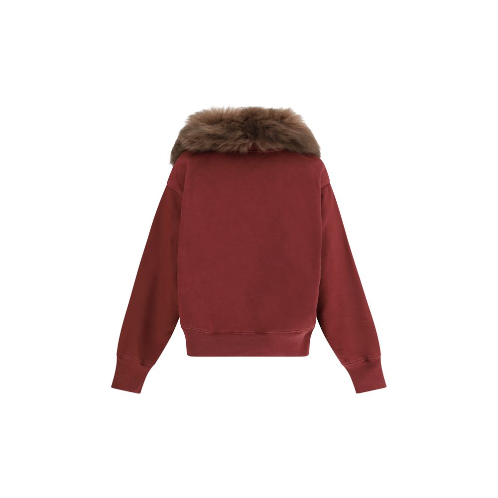 Indulge in the Prada Bordeaux Cotton Sweatshirt, where luxurious 100% cotton meets a sophisticated shearling collar, redefining modern elegance for discerning tastes.