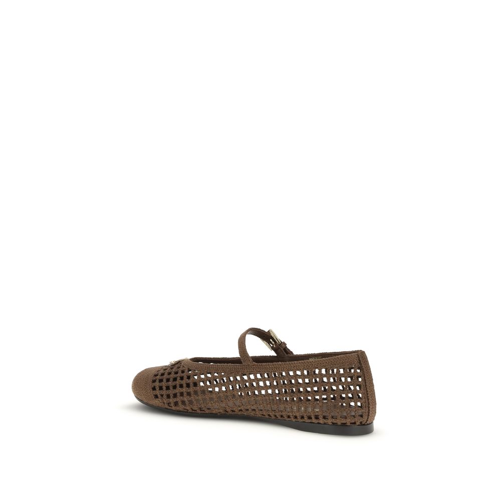 Elevate your style with Prada Brown Cotton Ballet Flats, where handcrafted elegance meets timeless luxury, perfect for those who cherish sophistication and grace.