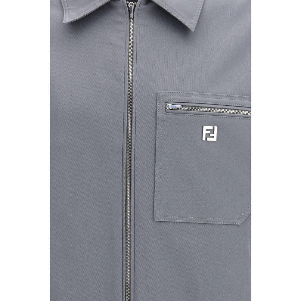 Fendi Gray Cotton Biker Jacket