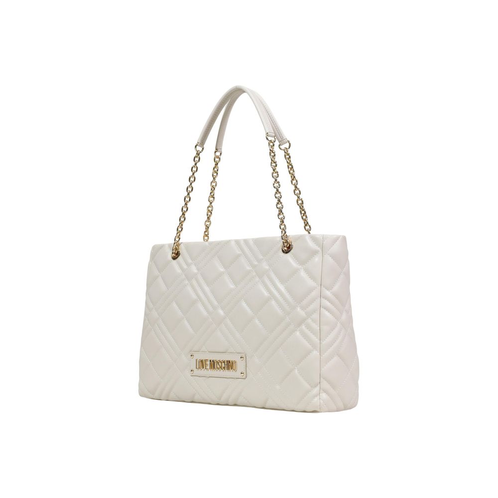 Discover the Love Moschino Beige Polyethylene Handbag, a masterpiece of quilted elegance and gold-tone accents, perfect for those who embrace luxury and sophistication.
