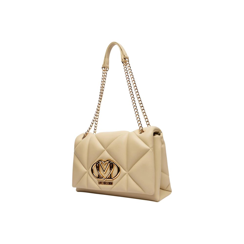 Discover the Love Moschino Beige Artificial Leather Handbag, a masterpiece of geometric elegance and luxurious craftsmanship, perfect for elevating your style with sophistication.