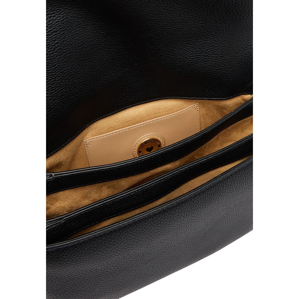 Indulge in the Love Moschino Black Polyethylene Handbag, a masterpiece of soft durability and sophisticated design, elevating your everyday luxury with timeless elegance.