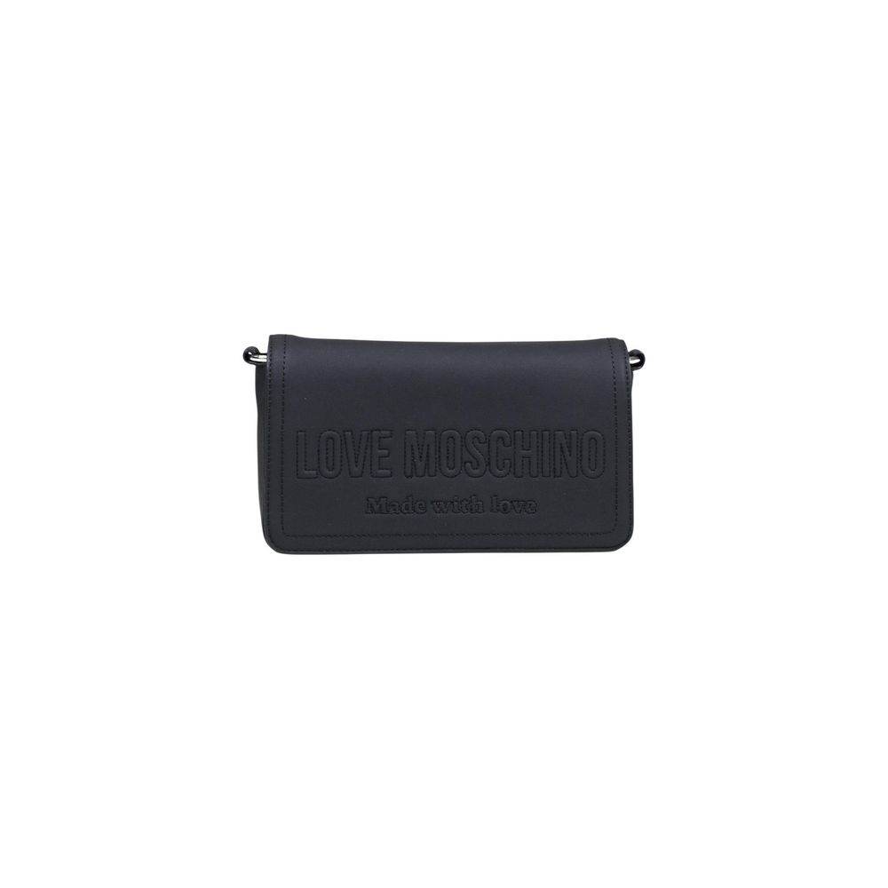 Discover the Love Moschino Black Polyethylene Handbag, a masterpiece of sustainable luxury crafted from GRS-certified materials, perfect for the discerning fashionista.