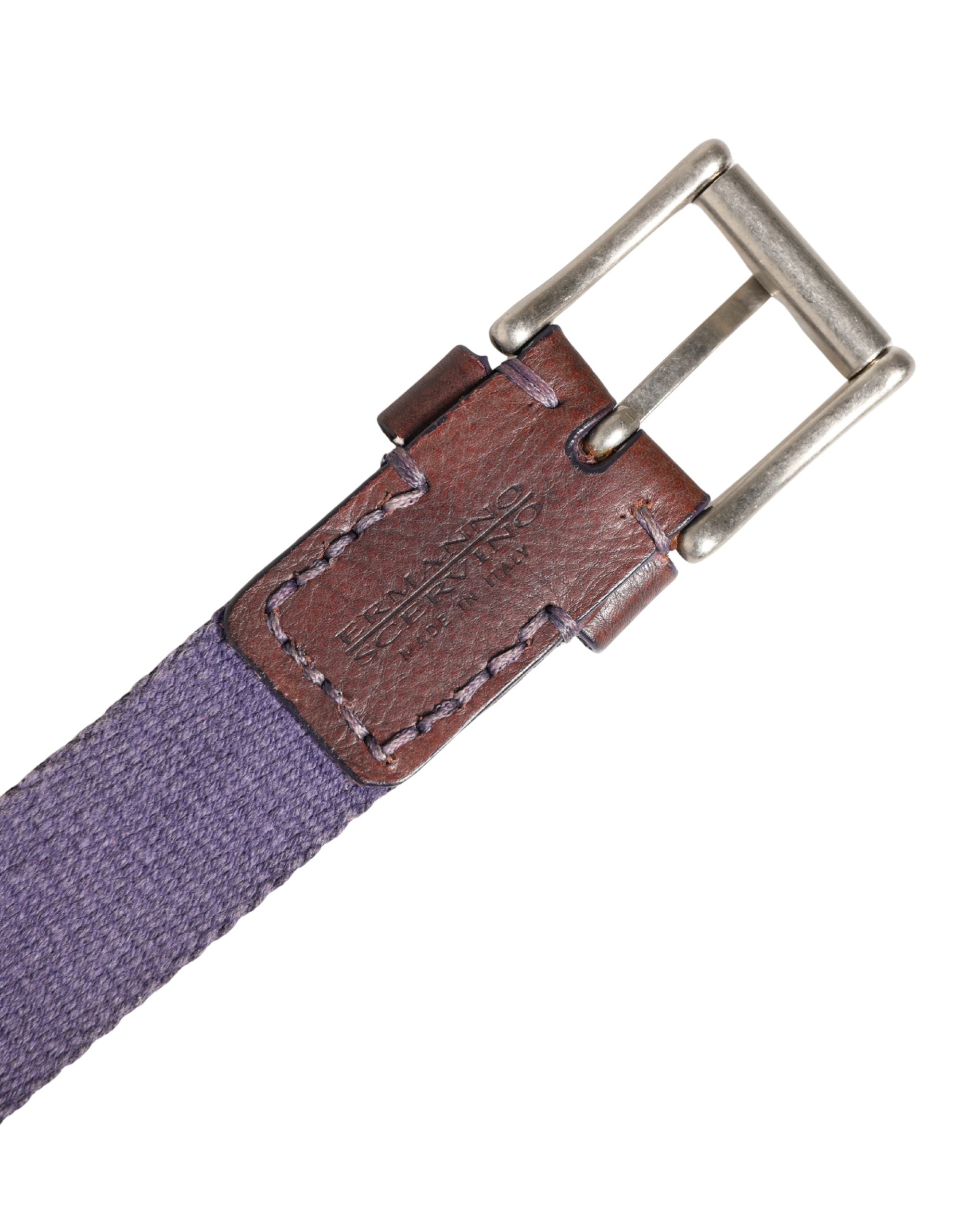 Ermanno Scervino Purple Canvas Silver Buckle Belt - Luxury Couture
