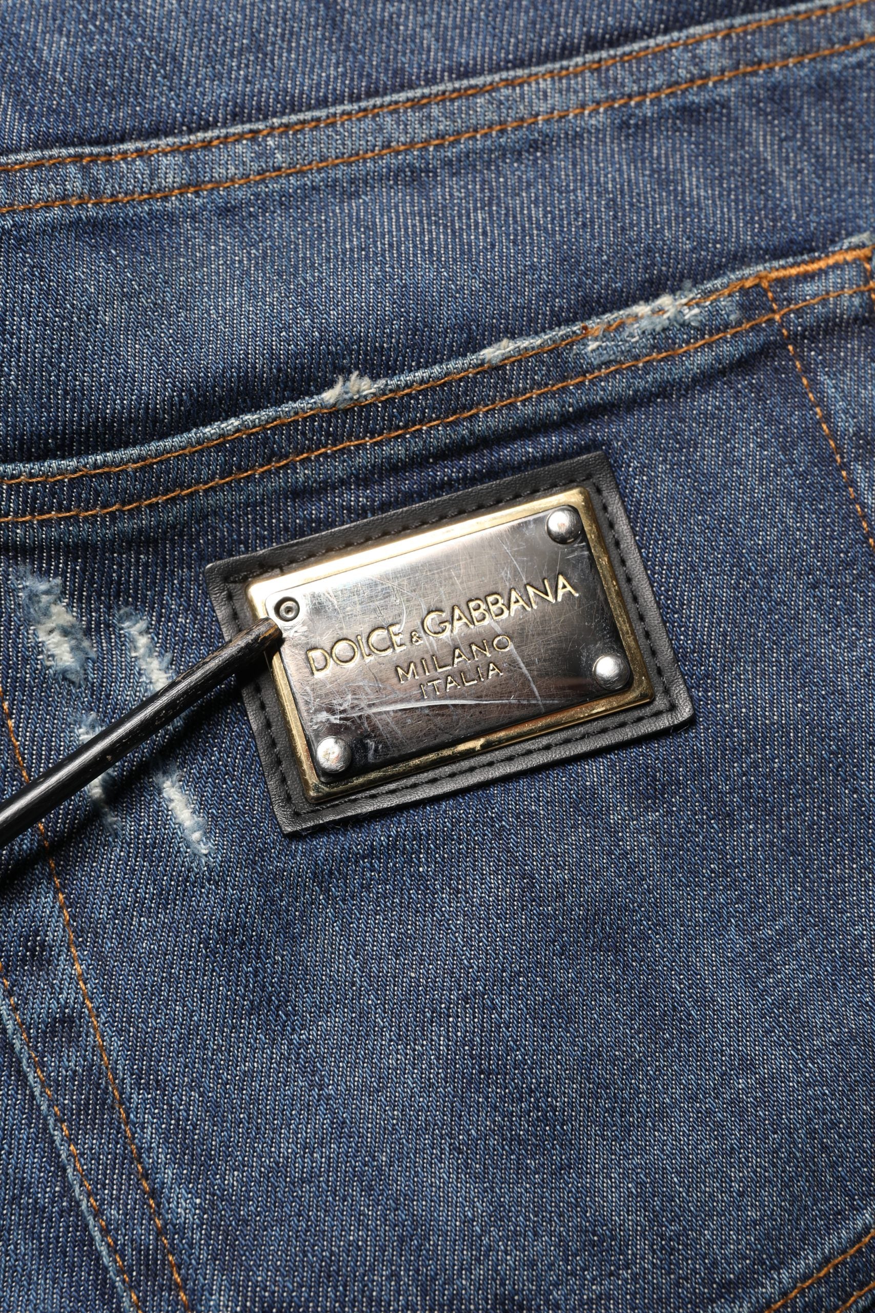 Dolce & Gabbana Dark Blue Washed Skinny Cotton Denim  Jeans