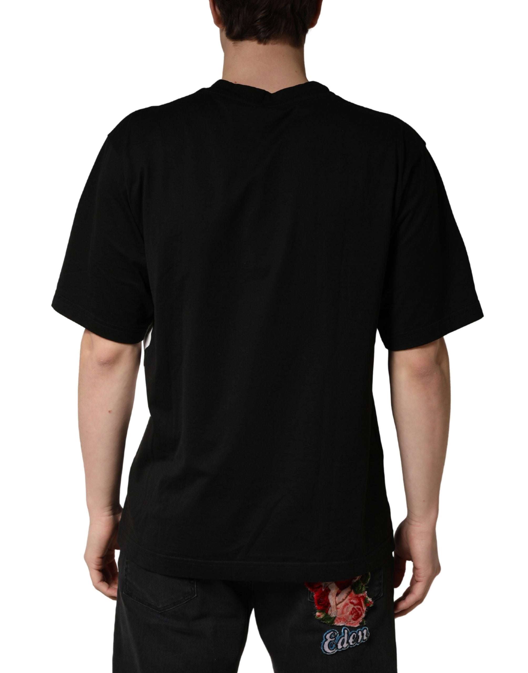 Dolce & Gabbana Black Logo Print Cotton Men Crew Neck  T-shirt