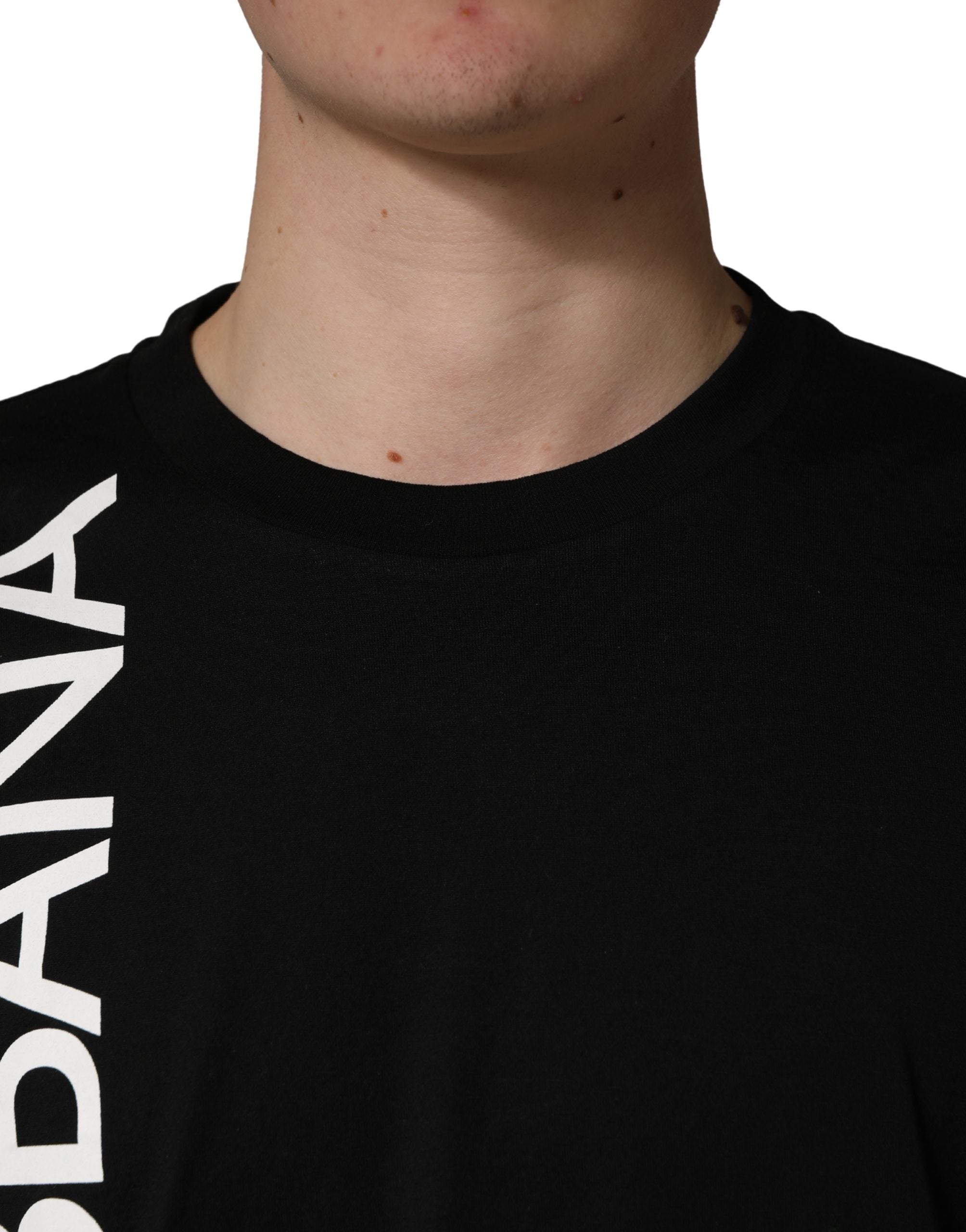 Dolce & Gabbana Black Logo Print Cotton Men Crew Neck  T-shirt