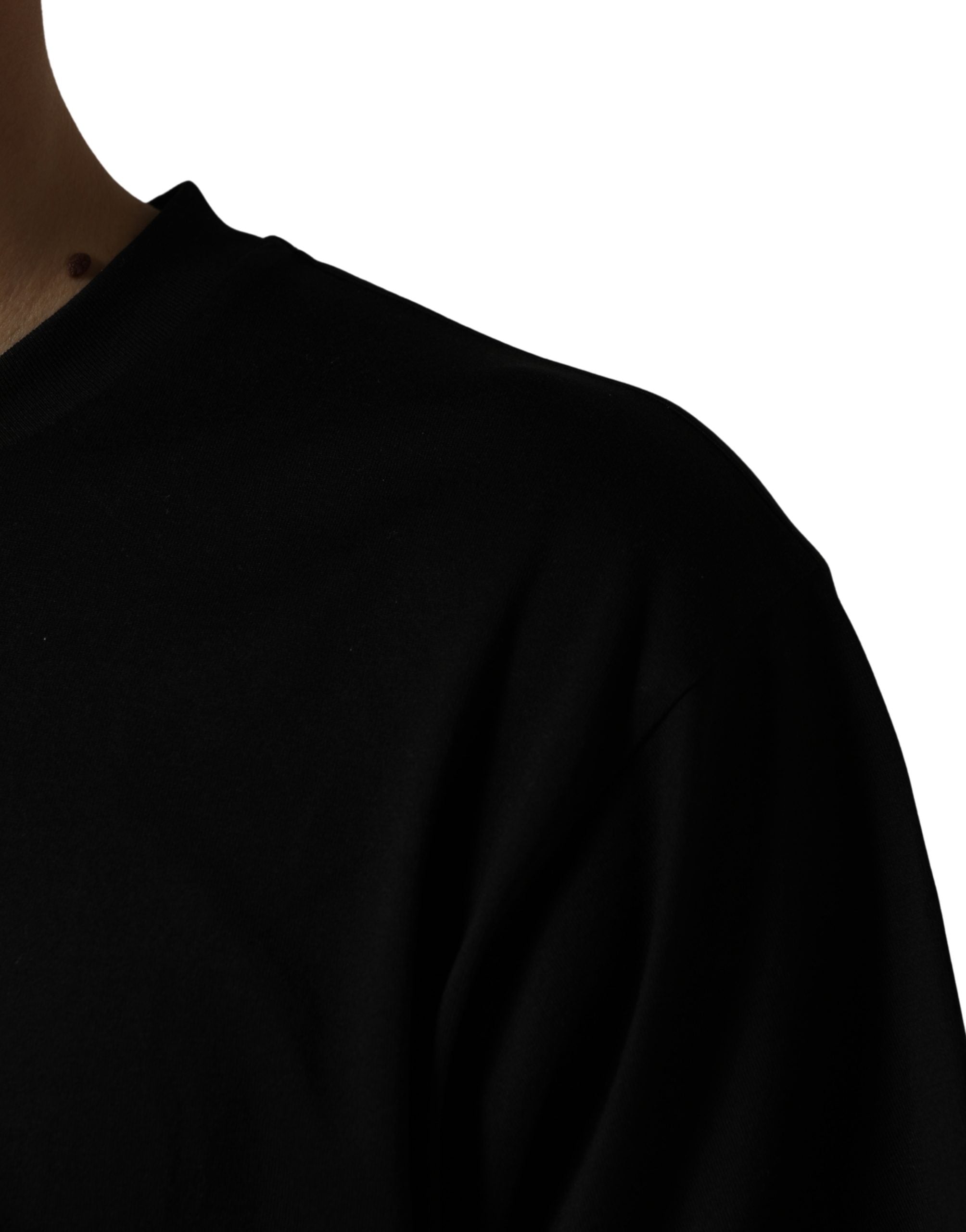 Dolce & Gabbana Black Logo Print Cotton Men Crew Neck  T-shirt