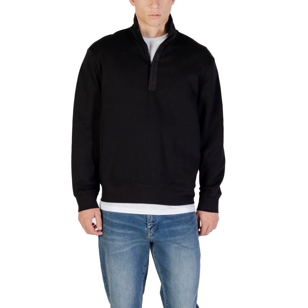 Elevate your wardrobe with the Armani Exchange Black Cotton Sweatshirt, a luxurious blend of cotton and elastane, perfect for refined leisure and effortless sophistication.