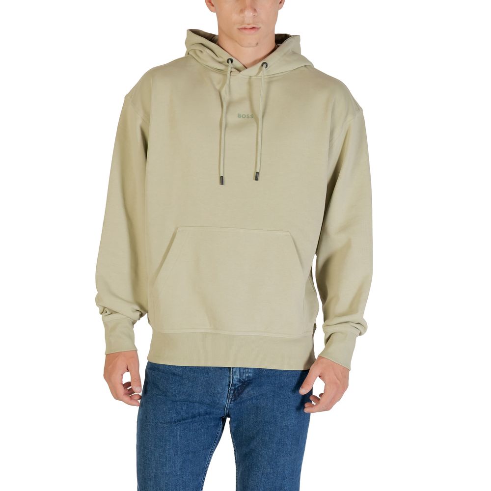 Hugo Boss Green Cotton Hoodie - Artisanal Luxury Comfort