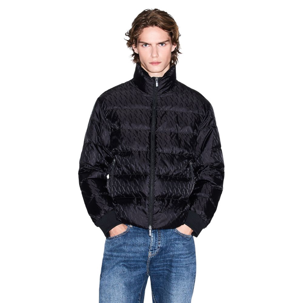 Elevate your winter wardrobe with the Armani Exchange Black Polyamide Coat, a luxurious blend of style and functionality, perfect for the discerning individual.
