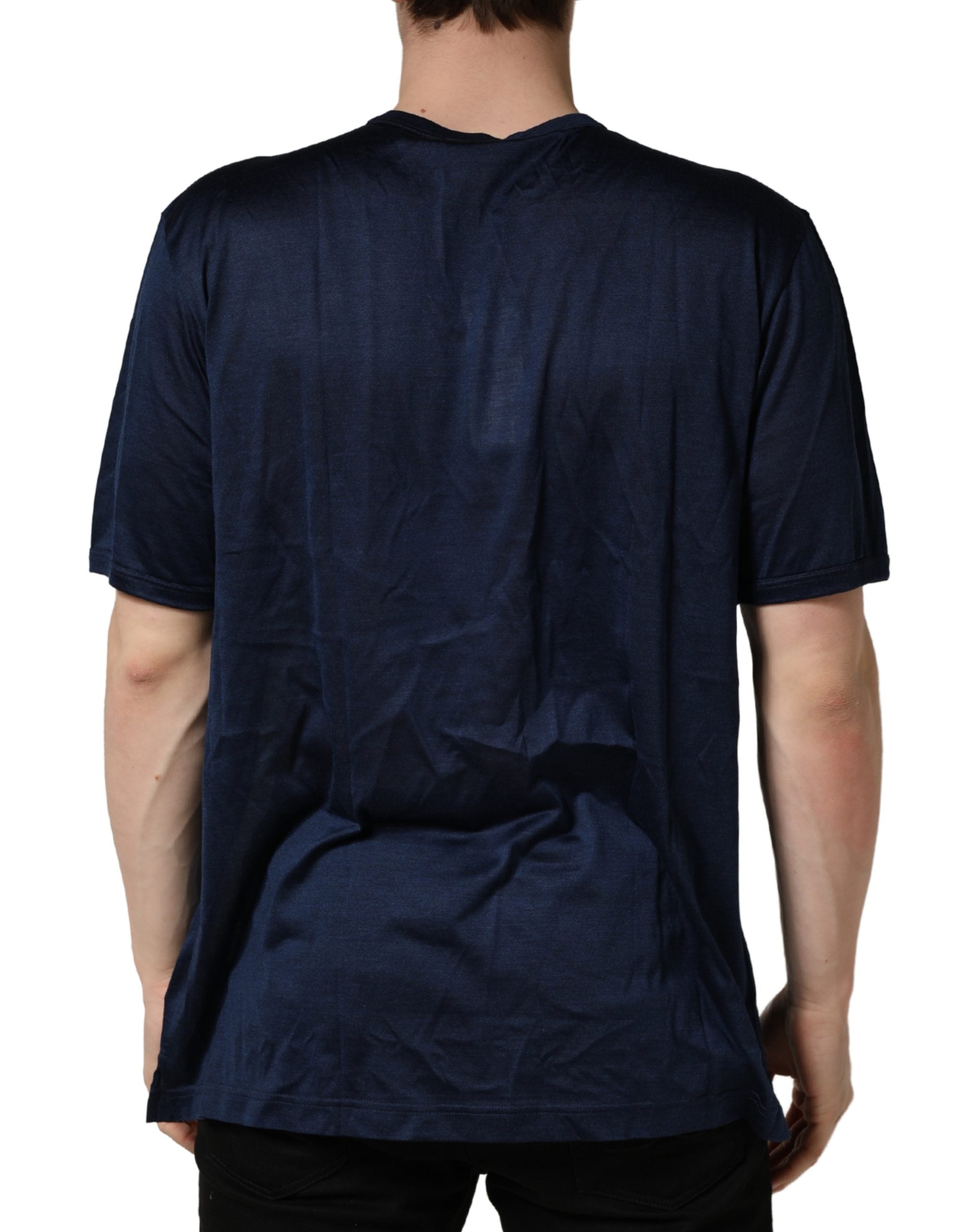Dolce & Gabbana Dark Blue Silk Crew Neck T-shirt - Timeless Luxury
