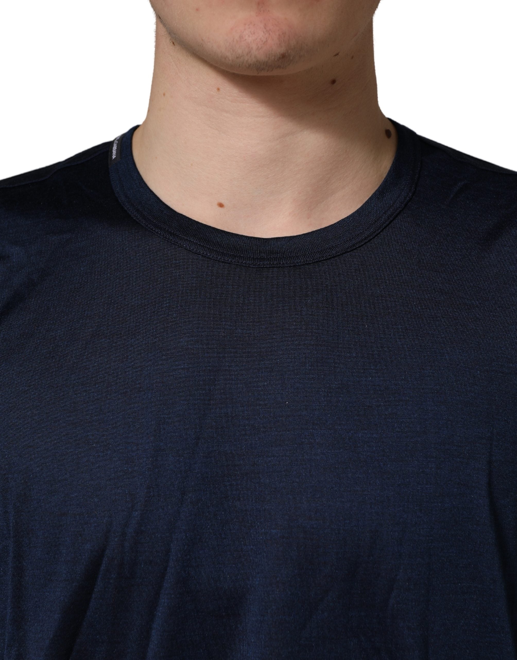 Dolce & Gabbana Dark Blue Silk Crew Neck T-shirt - Timeless Luxury