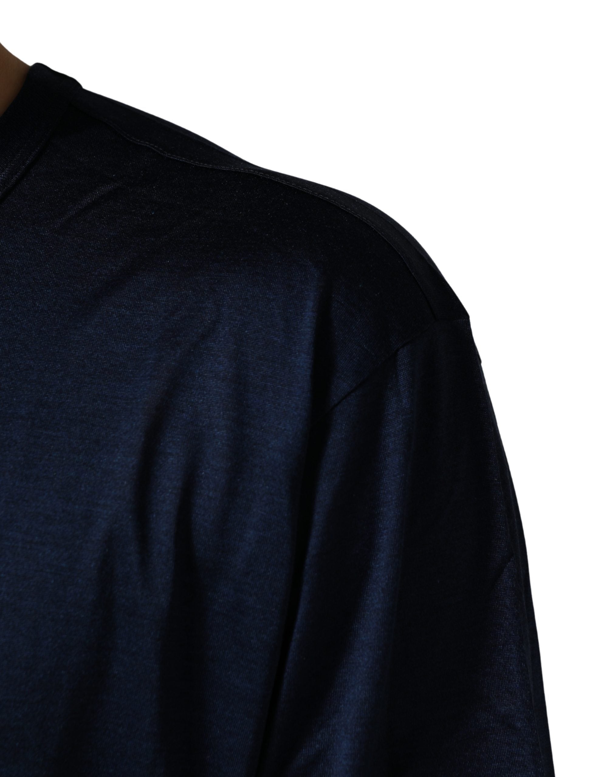 Dolce & Gabbana Dark Blue Silk Crew Neck T-shirt - Timeless Luxury