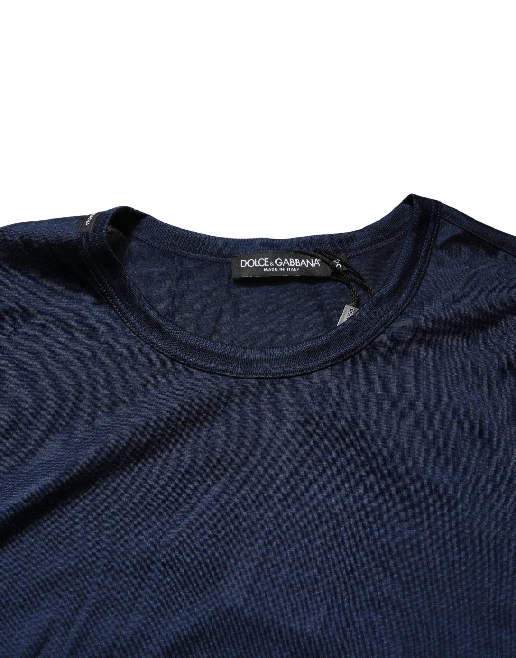 Dolce & Gabbana Dark Blue Silk Crew Neck T-shirt - Timeless Elegance