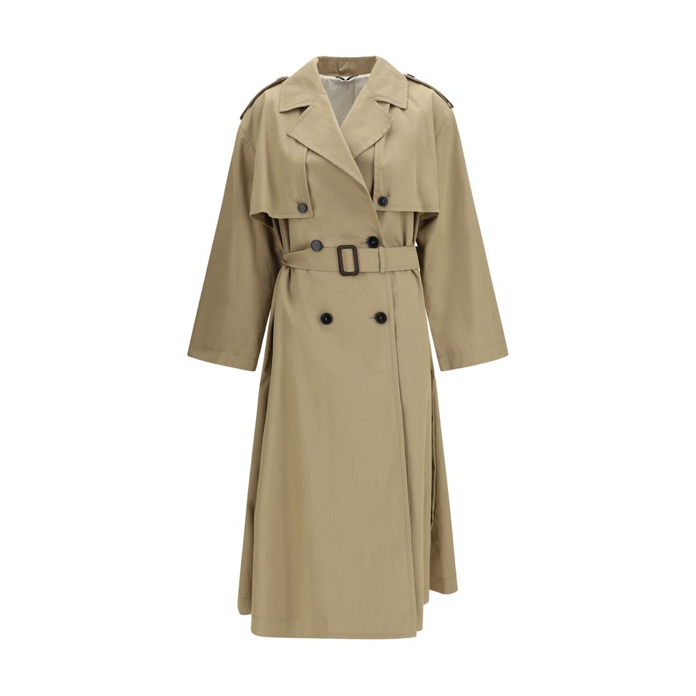 Elevate your wardrobe with the Max Mara Beige Cotton Trench Coat, a luxurious blend of organic cotton and nylon, embodying timeless elegance and exquisite craftsmanship.