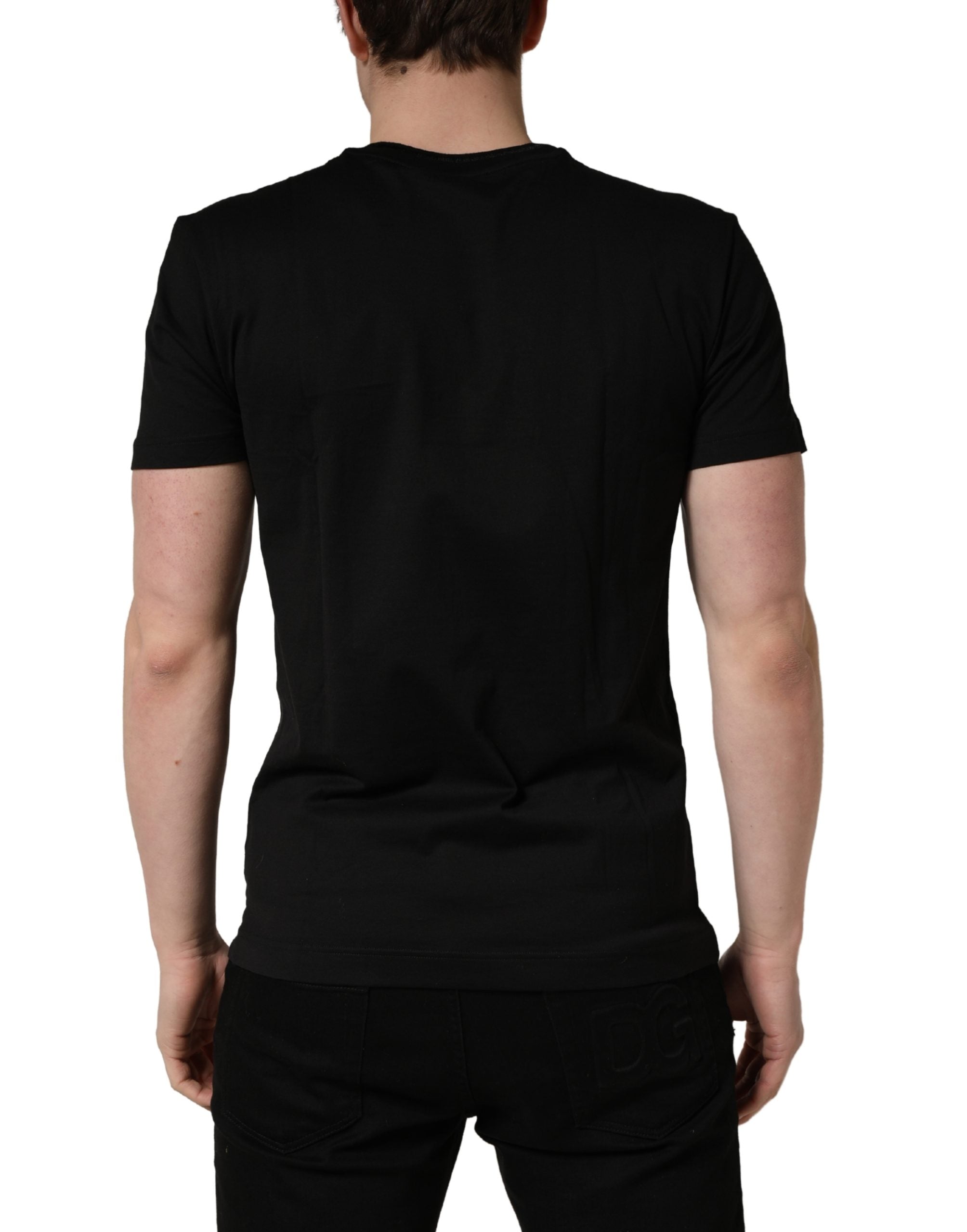 Dolce & Gabbana Black King Patch Cotton Men CrewNeck T-shirt