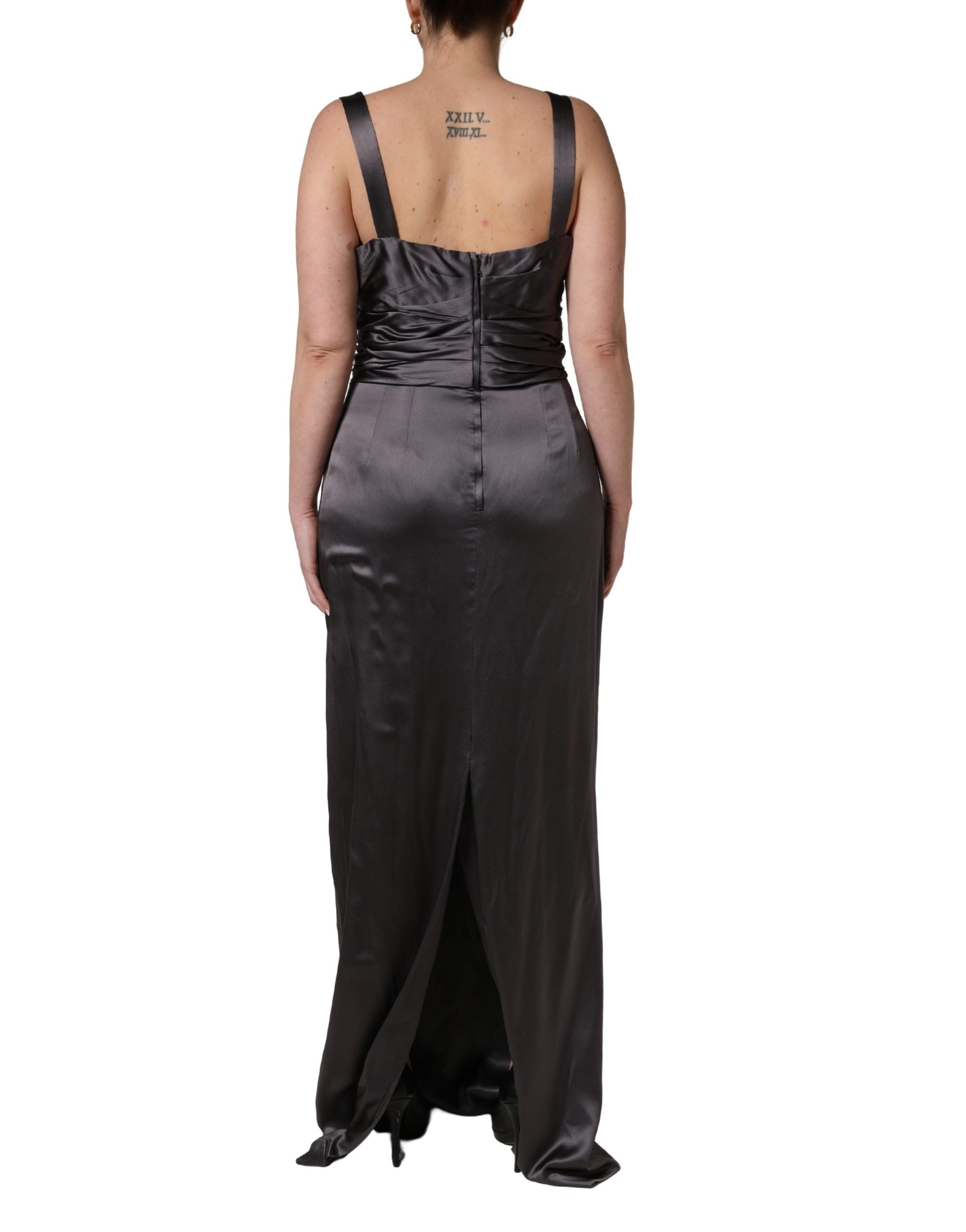 Indulge in the exquisite allure of the Dolce & Gabbana Black Satin Sleeveless Sweetheart Dress, a timeless piece of Italian craftsmanship that embodies elegance and sophistication.