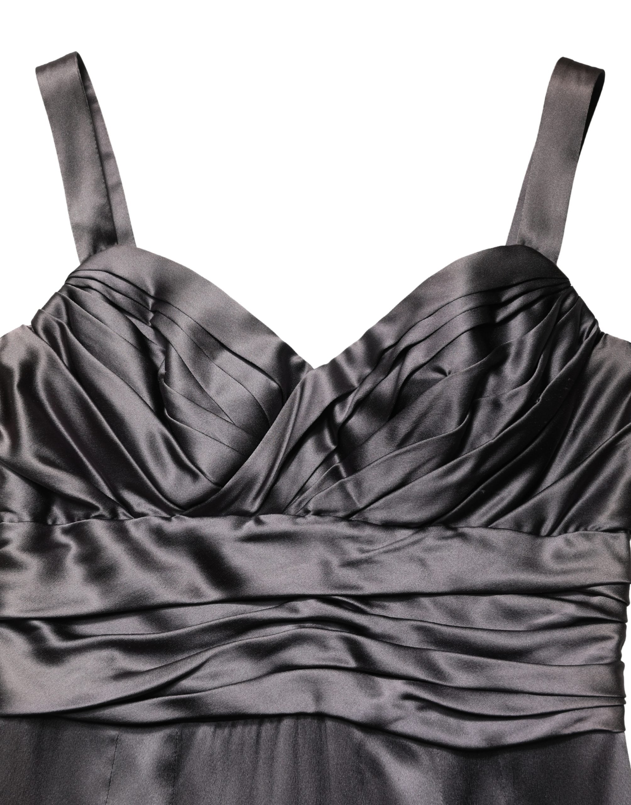 Indulge in the allure of the Dolce & Gabbana Black Satin Sleeveless Sweetheart Dress, a testament to Italian craftsmanship, perfect for captivating elegance.