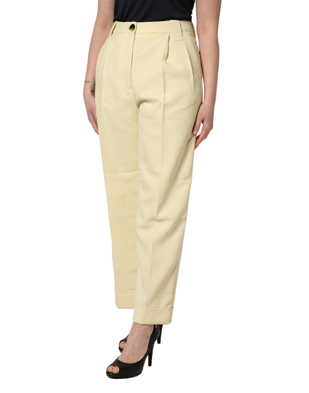 Ganni Yellow High Waisted Straight Pleated Trousers for Elegance