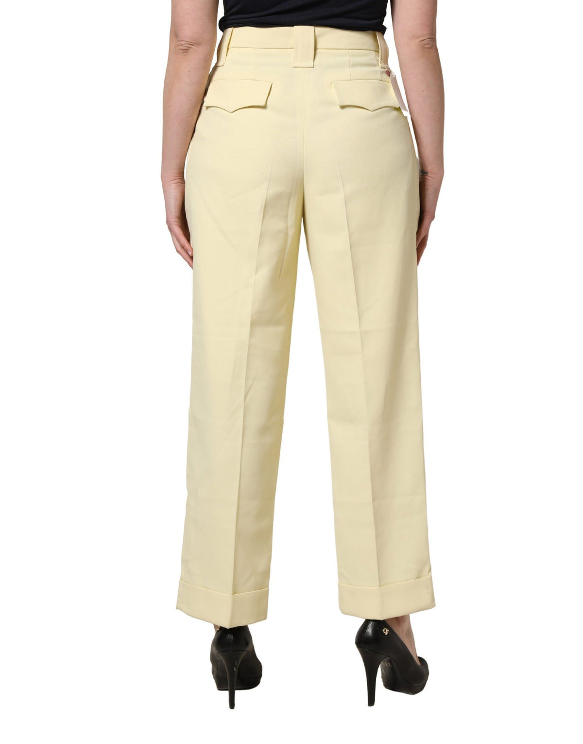 Ganni Yellow High Waisted Straight Pleated Trousers for Elegance