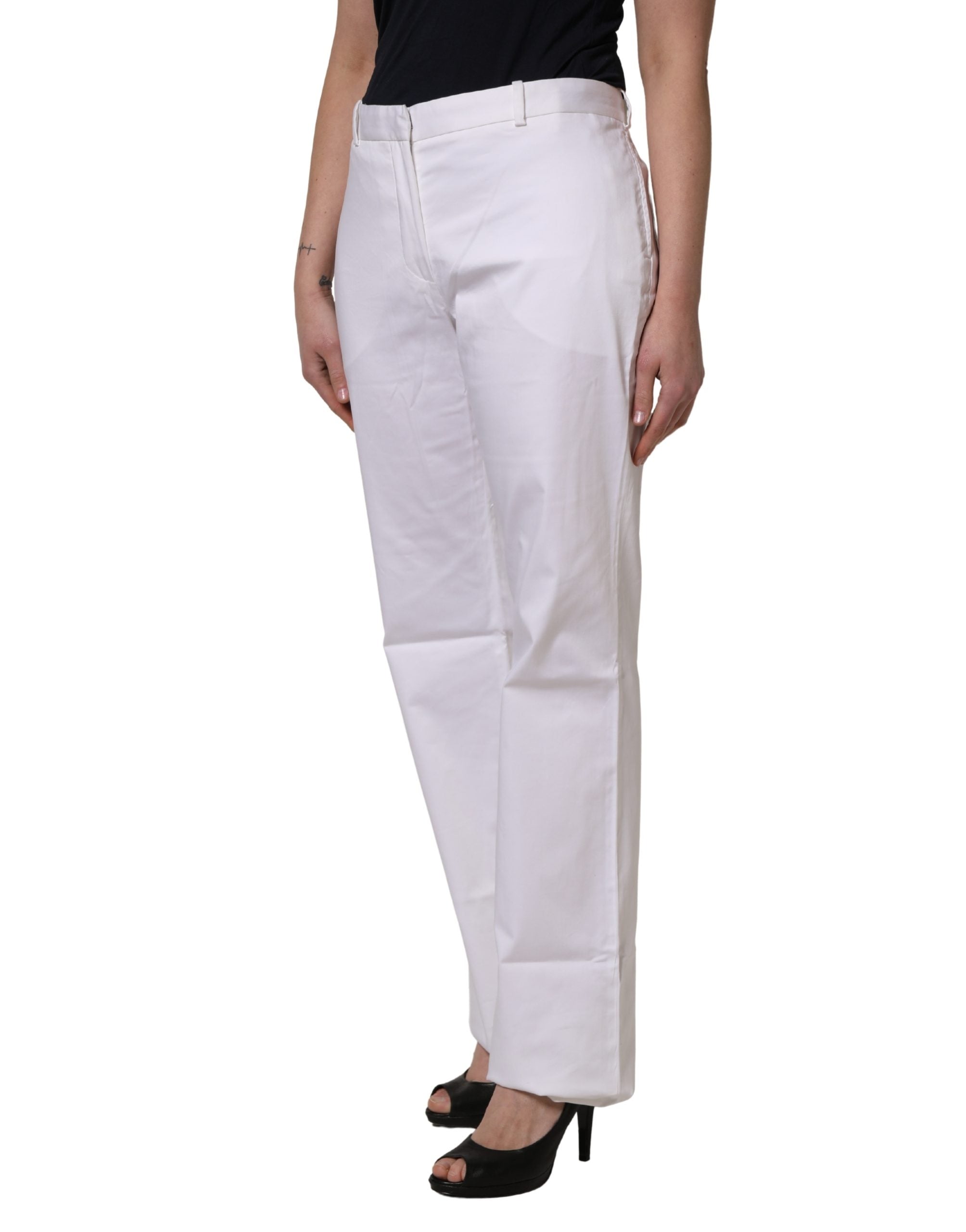 GF Ferre White Mid Waist Straight Chino Pants - Designer Couture