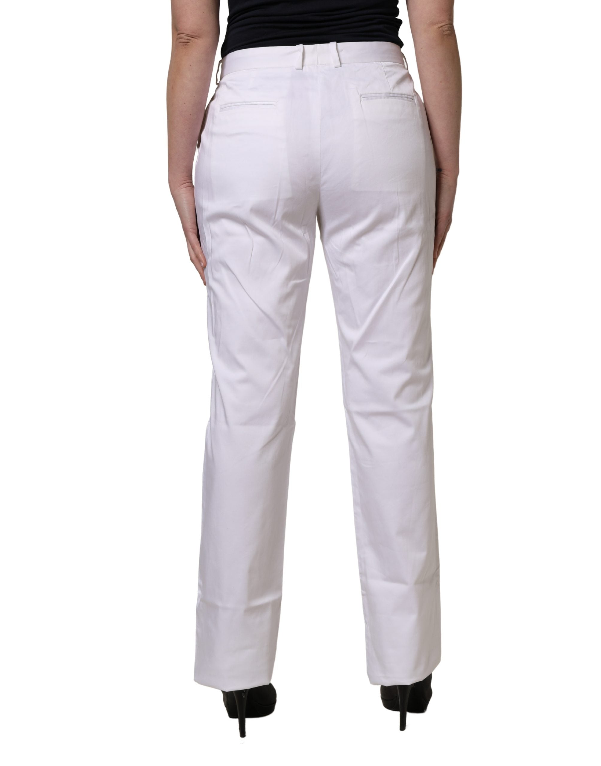 GF Ferre White Mid Waist Straight Chino Pants - Designer Couture