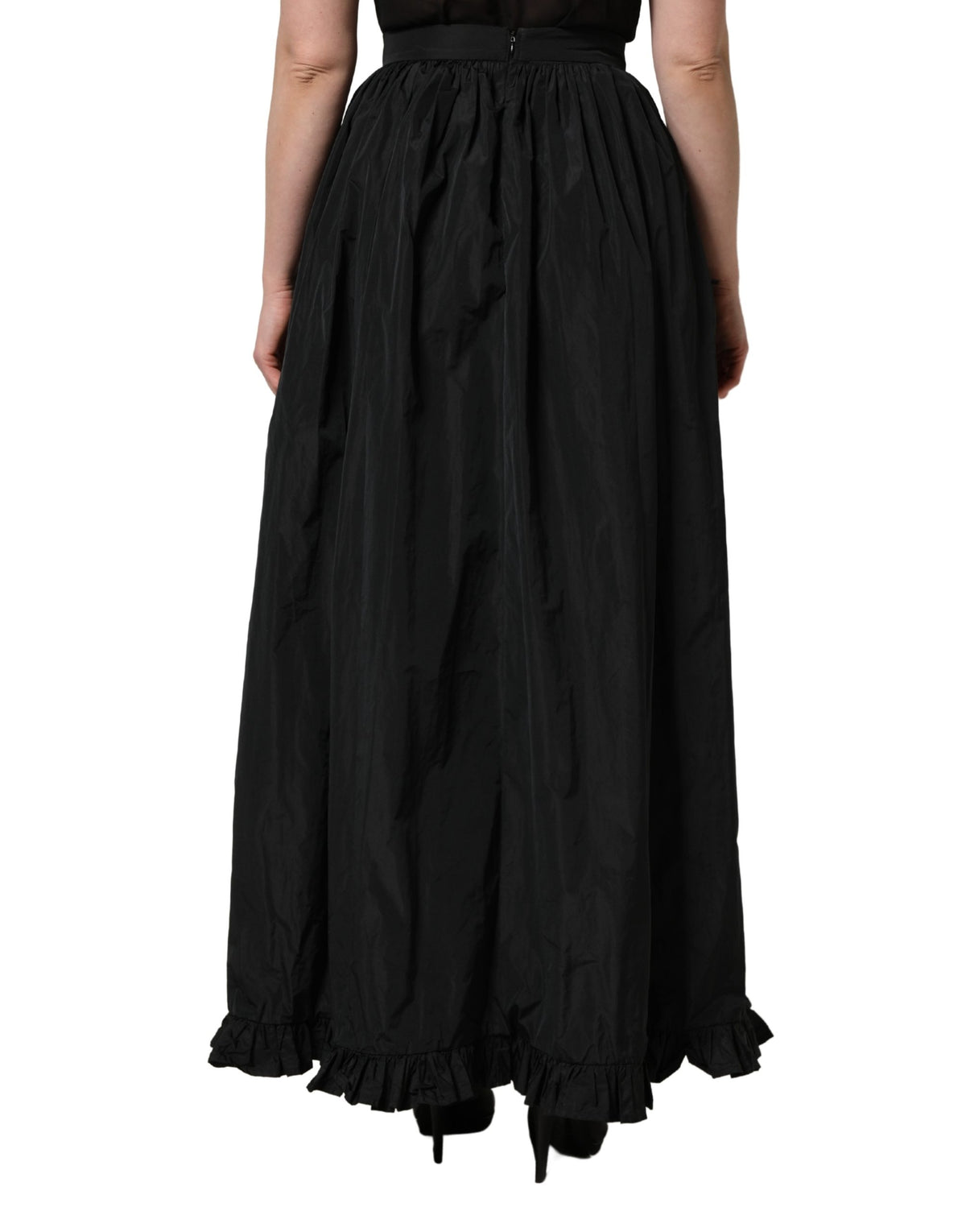 MSGM Black High Waist Pleated A-line Long Maxi Women Skirt