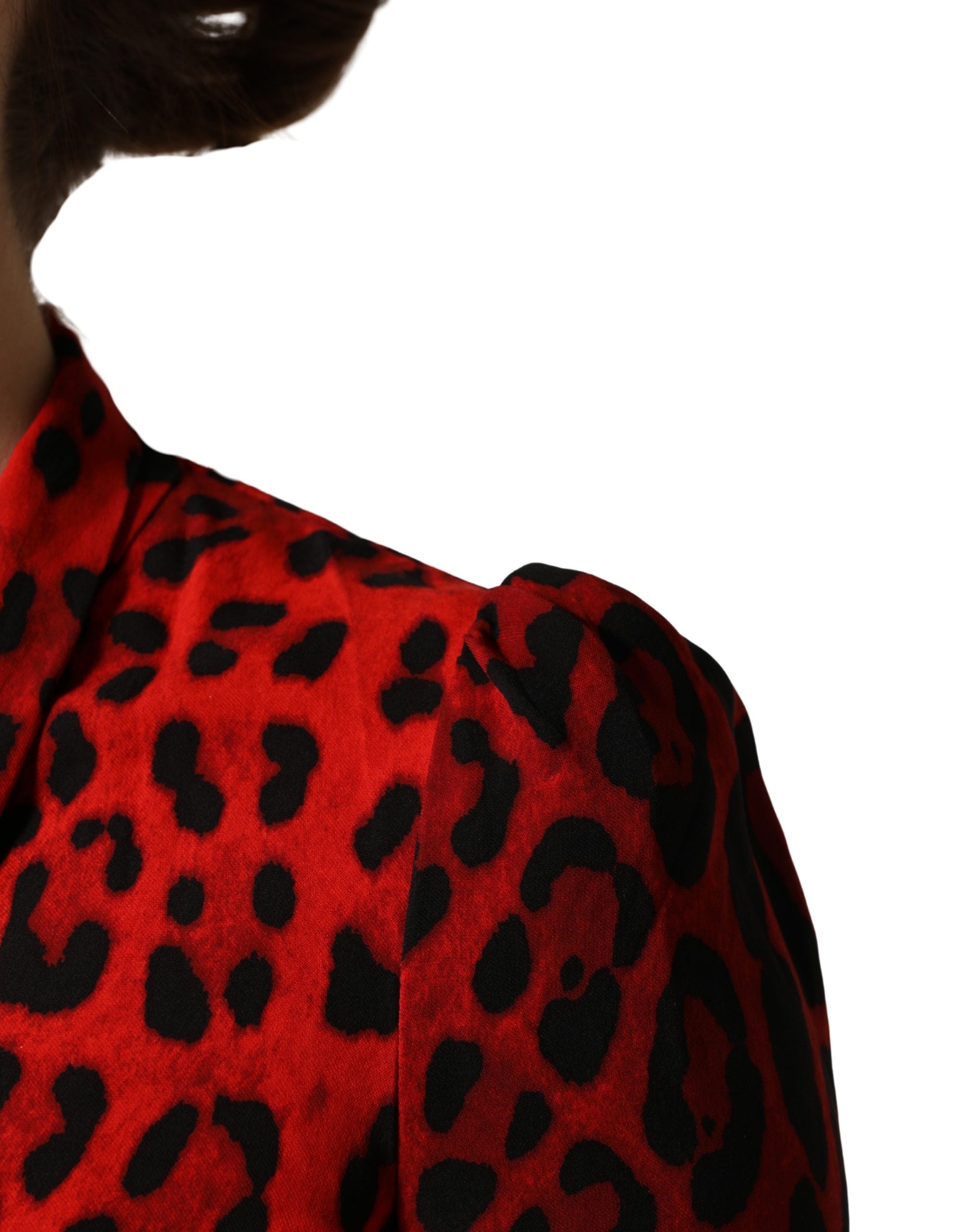 Dolce & Gabbana Red Leopard Print Long Sleeves Blouse Top