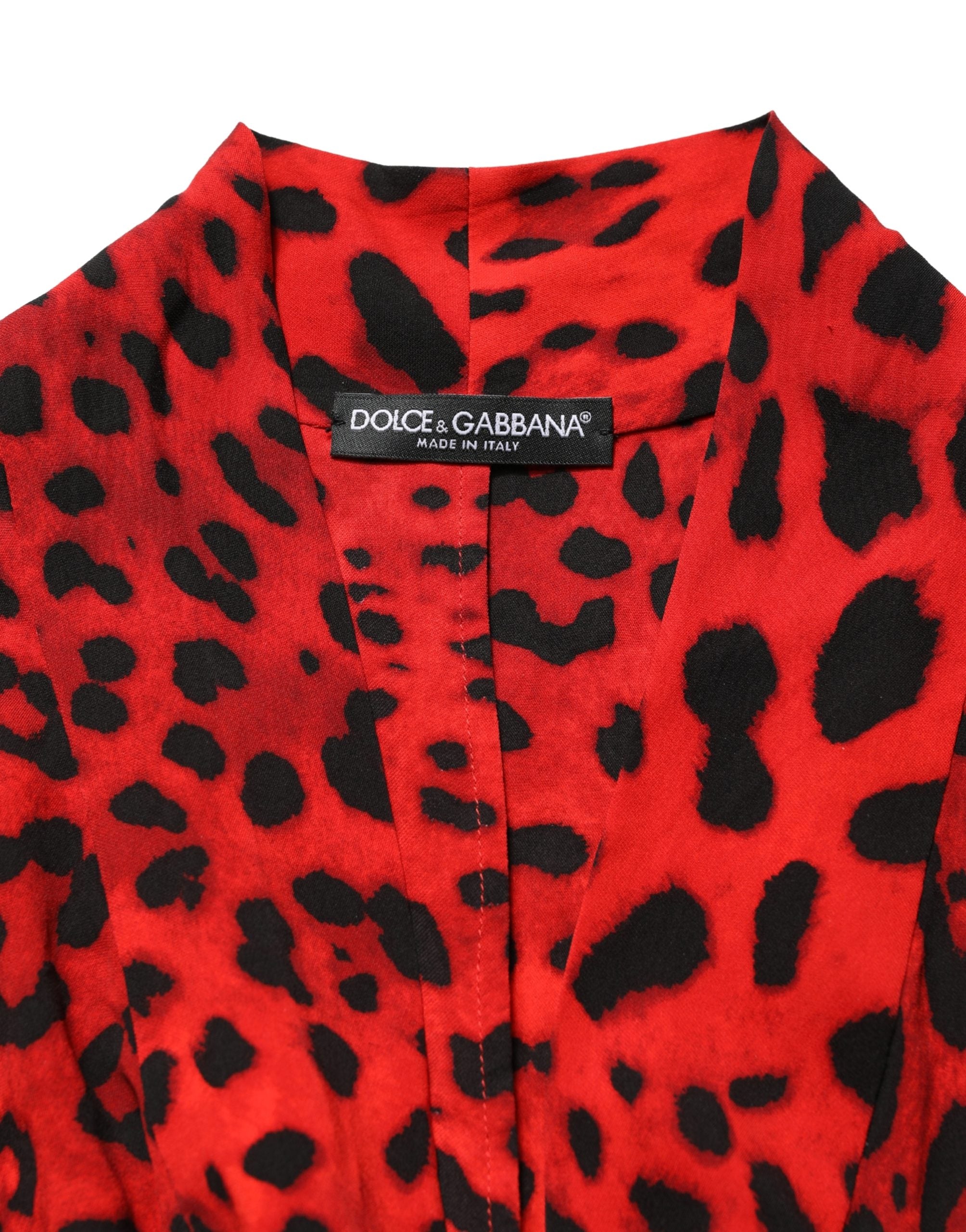 Dolce & Gabbana Red Leopard Print Long Sleeves Blouse Top