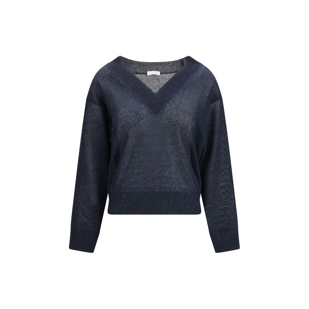 Brunello Cucinelli Blue Linen Sweatshirt - Artisanal Luxury