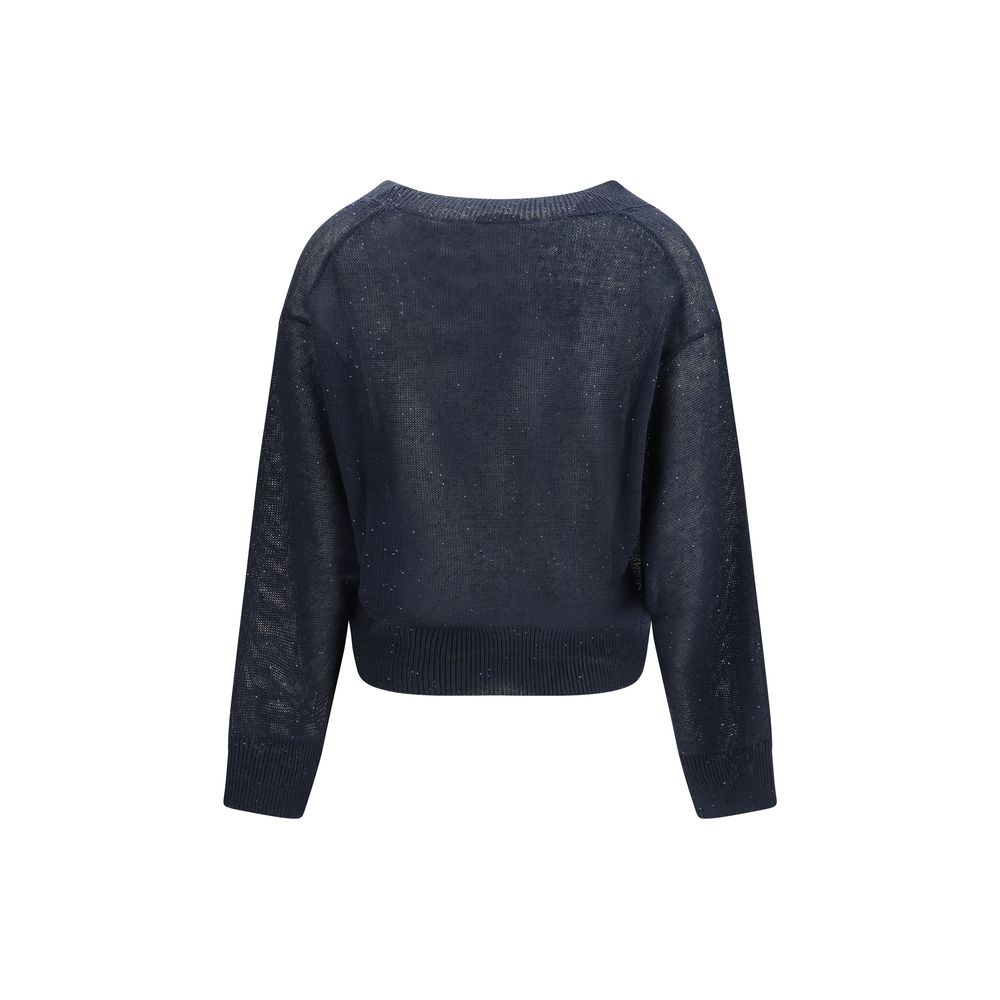 Brunello Cucinelli Blue Linen Sweatshirt - Artisanal Luxury