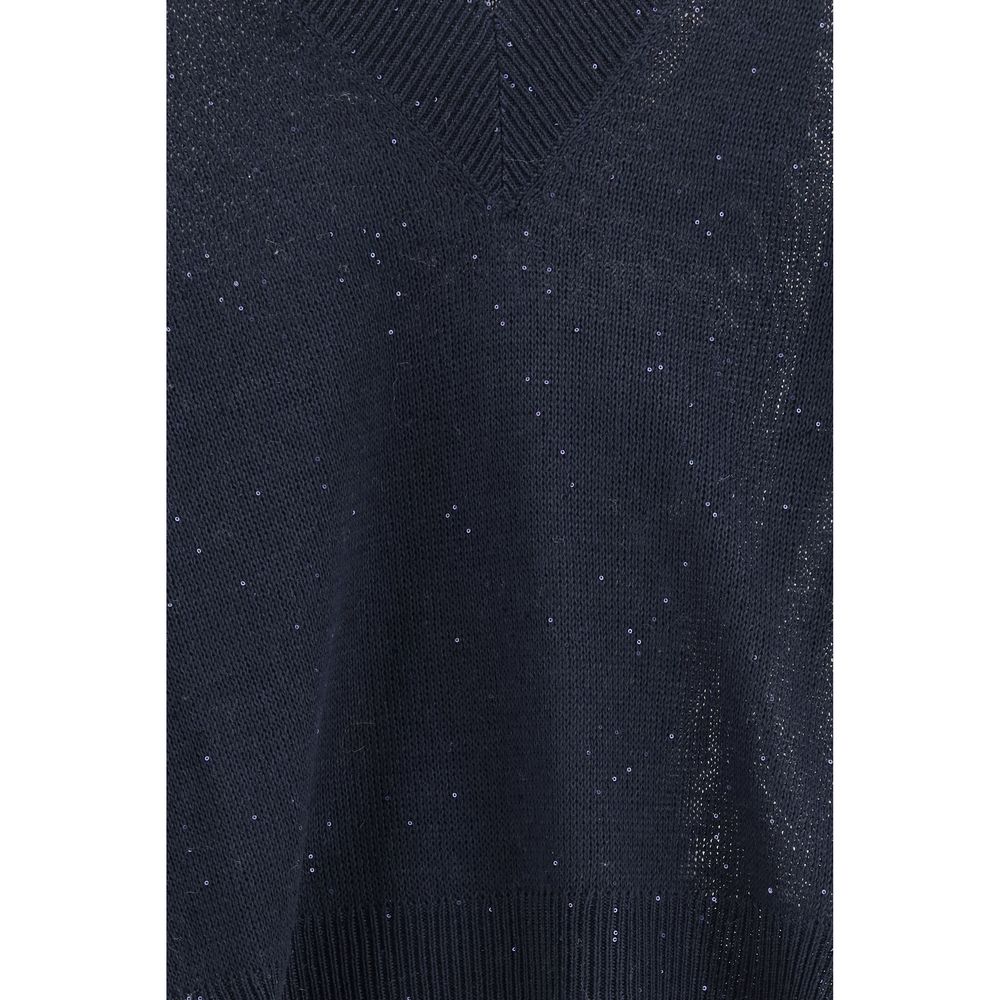 Brunello Cucinelli Blue Linen Sweatshirt - Artisanal Luxury Elegance