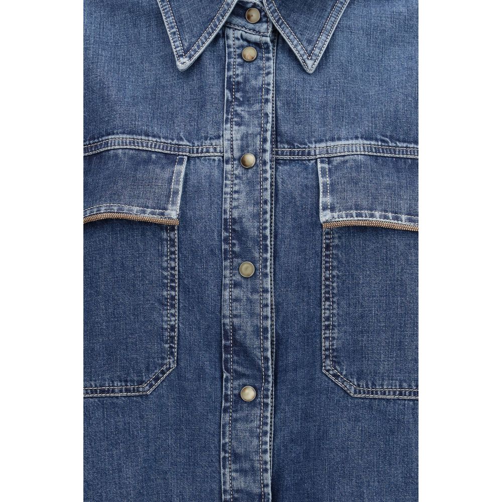 Brunello Cucinelli Blue Denim Shirt - Artisanal Luxury Elegance