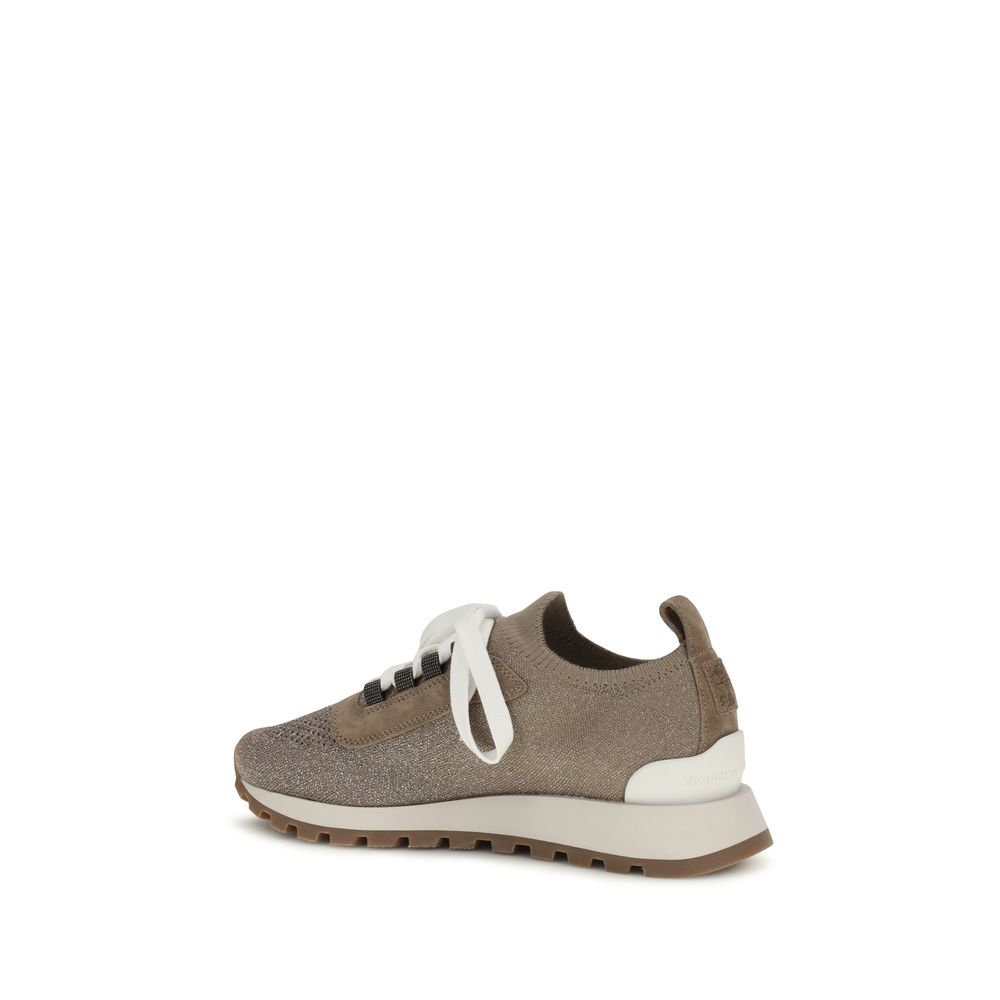 Brunello Cucinelli Beige Cotton Chunky Sneakers - Artisanal Luxury