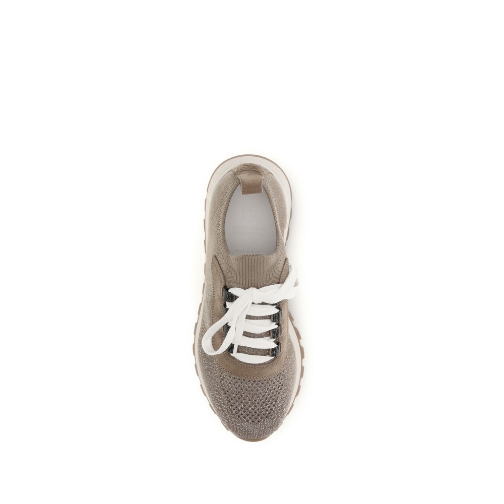Brunello Cucinelli Beige Cotton Chunky Sneakers - Artisanal Luxury