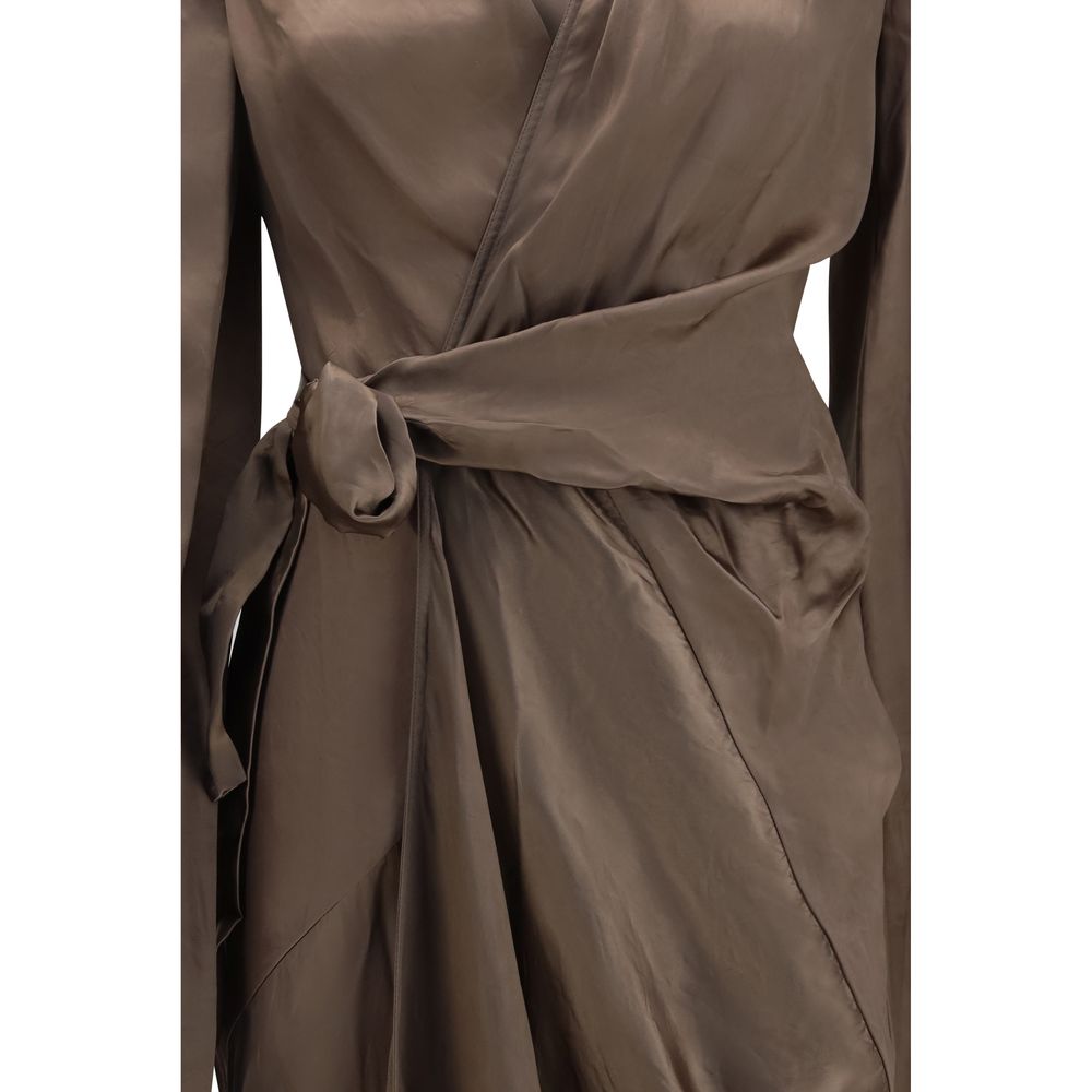 Experience the sculptural elegance of the Rick Owens Brown Copper Casual Dress, crafted from sumptuous Cupro for a luxurious drape that captivates every moment.