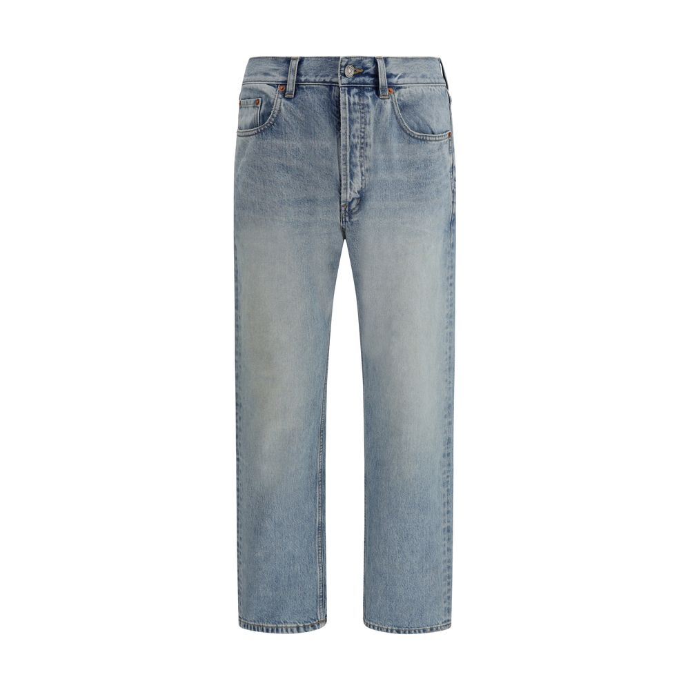 Discover the Saint Laurent Blue Cotton Straight-Leg Jeans, a timeless luxury crafted from premium cotton, merging refined aesthetics with effortless sophistication for the discerning individual.