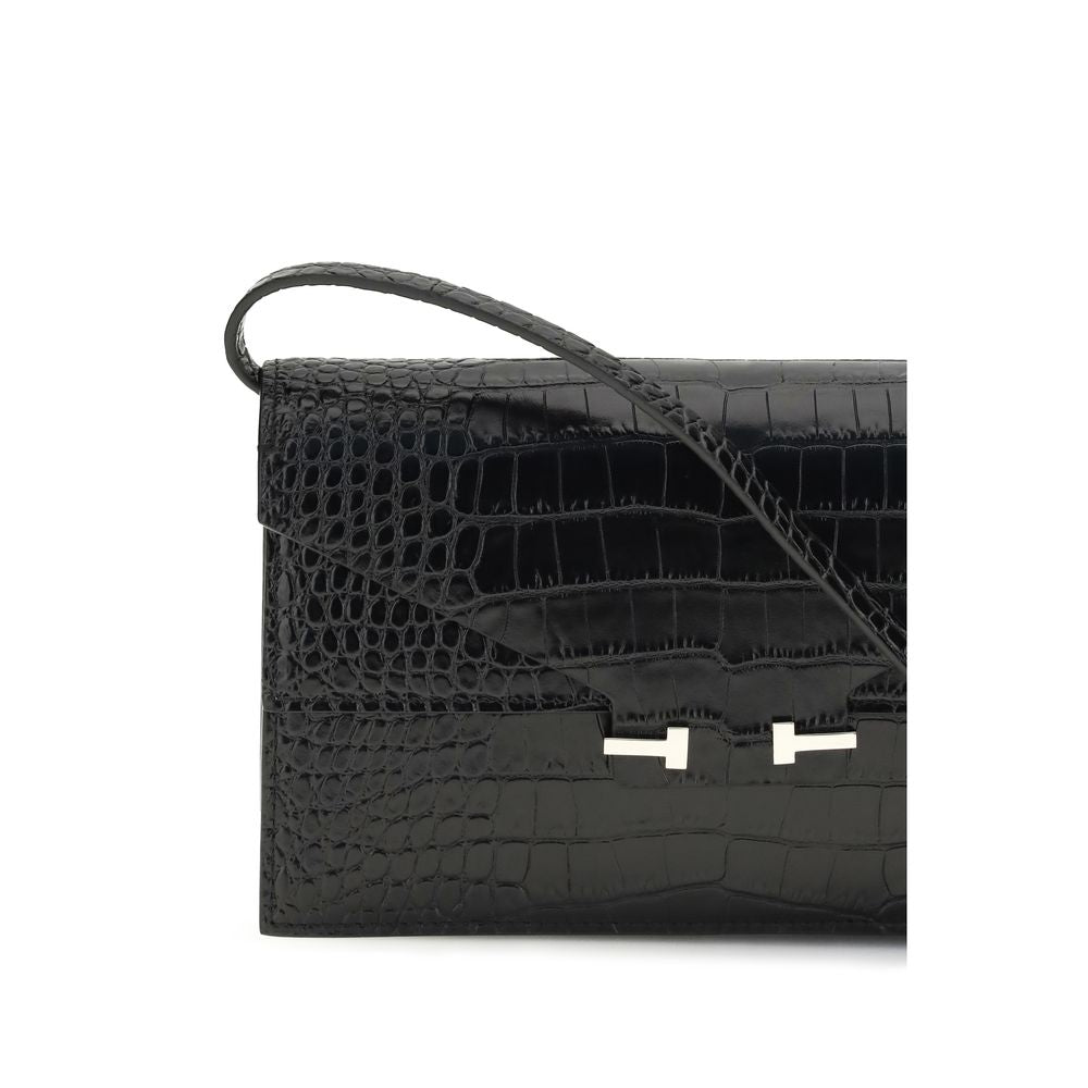 Elevate your style with the Tom Ford Black Calf Leather Bos Taurus Shoulder Bag, a masterpiece of luxury craftsmanship and timeless elegance, perfect for any occasion.
